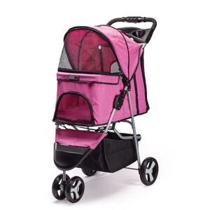 Dogline Casual Pink Pet Stroller with Mesh Canopy & Drink Holder